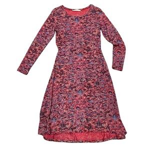 Peruvian Connection Red Paisley Print Long Sleeve Midi Dress – Size S